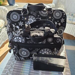 Thirty-One Onyx Medallion 3-Piece Travel Set Overnight Cosmetic Toiletry Makeup